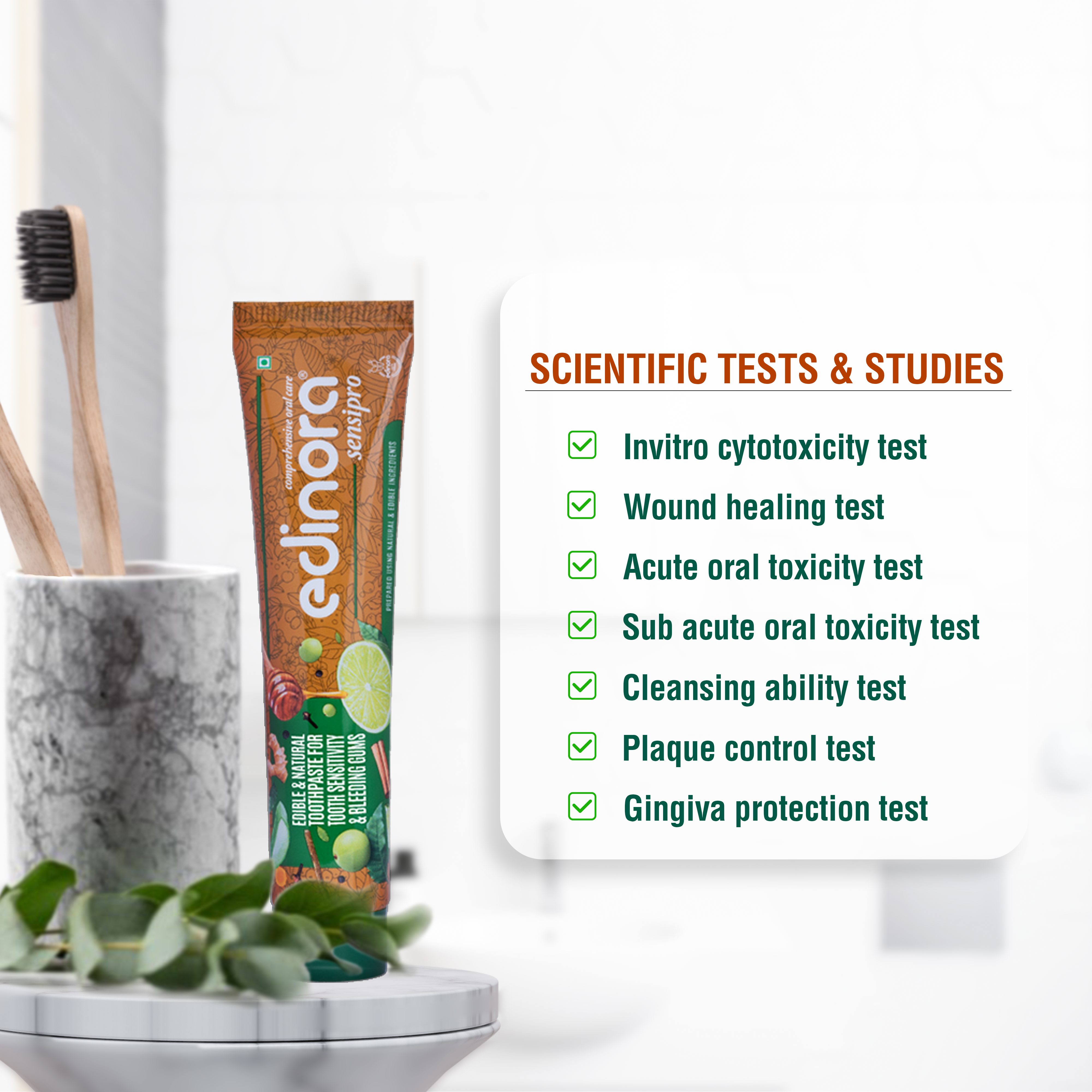 Edinora Sensipro ayurvedic toothpaste | For sensitivity, bad breath & bleeding gums | Oral microbiome friendly | No SLS, Parabens |  (90g)