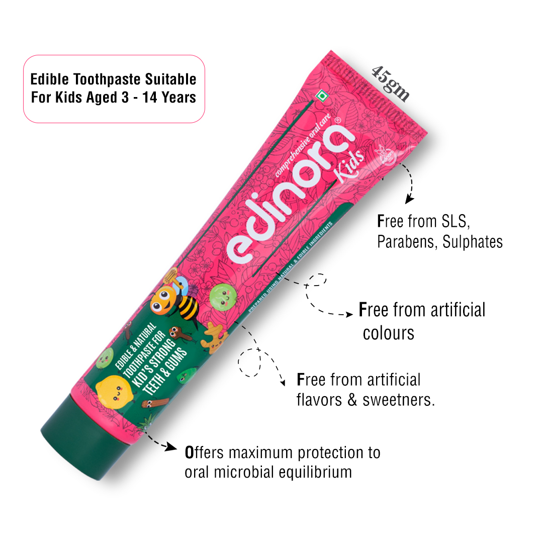 Edinora kids toothpaste | Edible toothpaste | No SLS | No parabens | No sulphates | Non foaming (45 g)