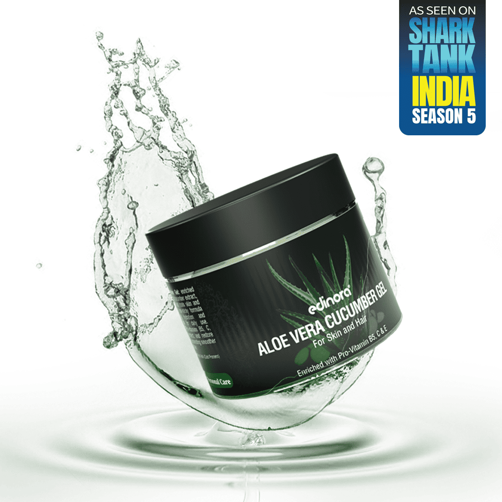 Edinora Pure Aloe Vera Cucumber Gel for Face & Hair | Hydrating, Moisturizing, Soothing |  Vitamin B5, C & Vitamin E-Enriched Cellulose Beads (100g)