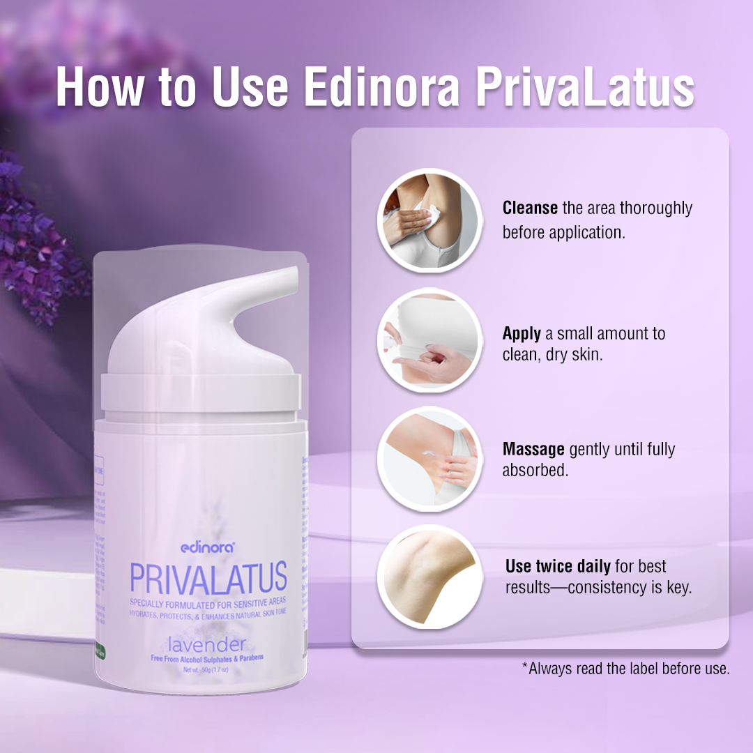 Edinora Privalatus Natural Private areas Skin Whitening Cream | Underarm Brightening Cream |  Vitamin E, Niacinamide, Shea Butter | Lavender | 50g