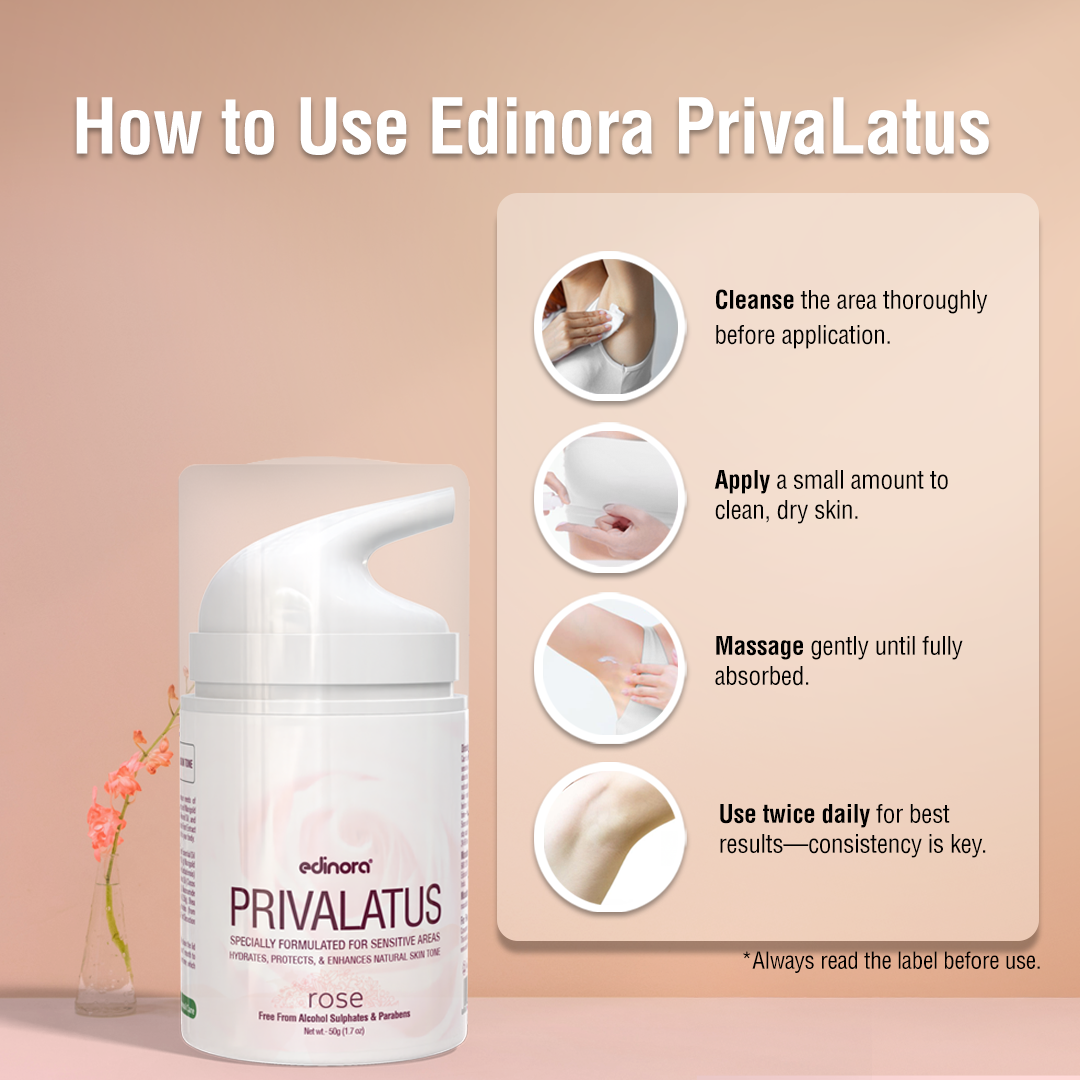 Edinora Privalatus Natural Private areas Skin Whitening Cream | Underarm Brightening Cream | with Vitamin E, Niacinamide, Shea Butter | Rose | 50g