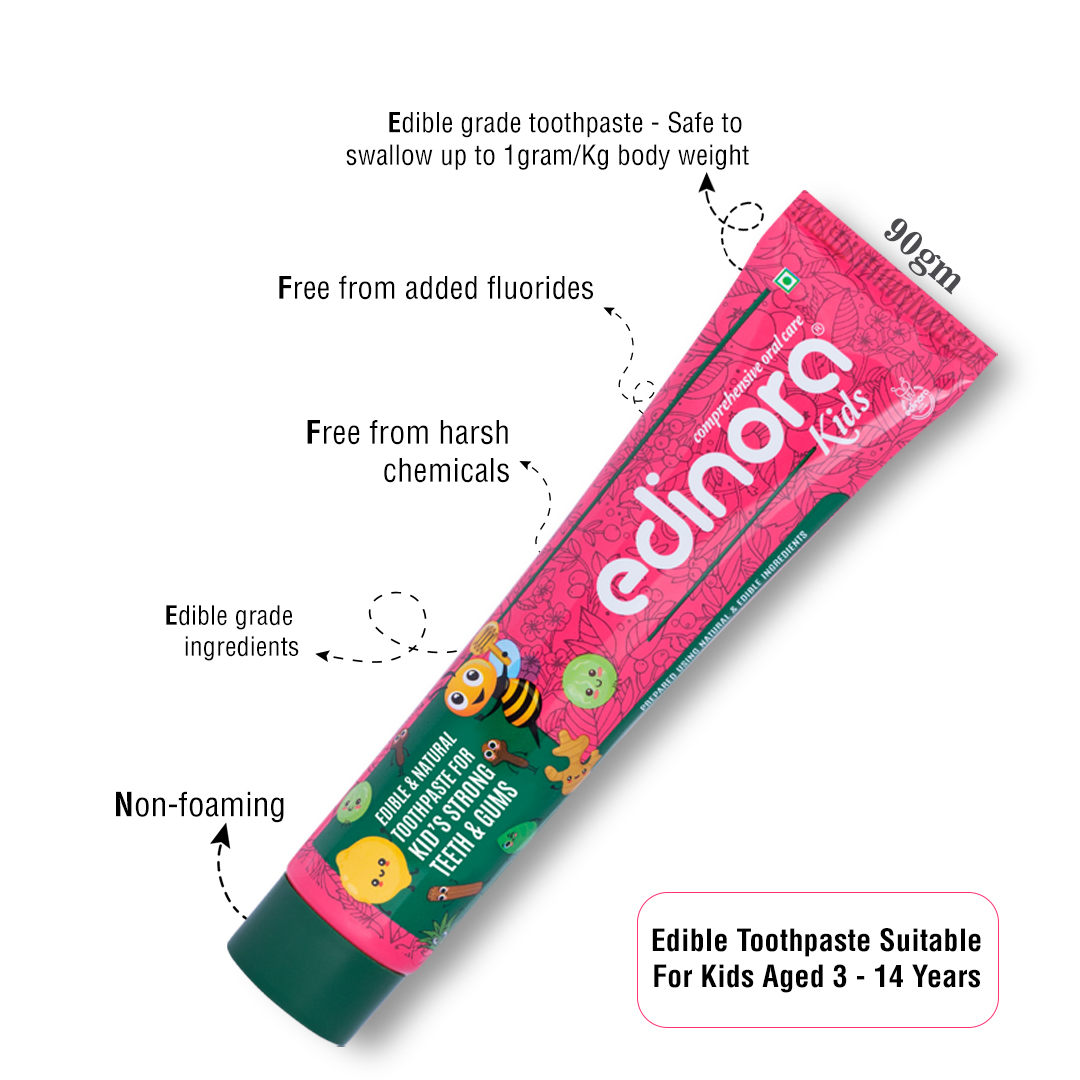 EDINORA KIDS TOOTHPASTE without SLS, Parabens, Harsh chemicals | Edible grade and safe if accidentally swallowed | 90g