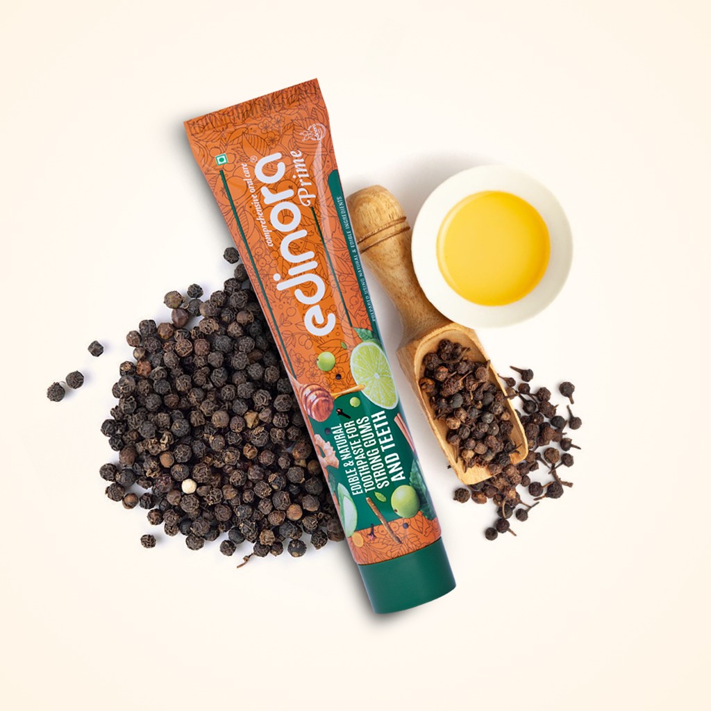 EDINORA Prime Toothpaste | Microbiome friendly | Blend Of Essential Oil & Herbal Powders | No SLS | No Parabens | No Sulphates (45g)