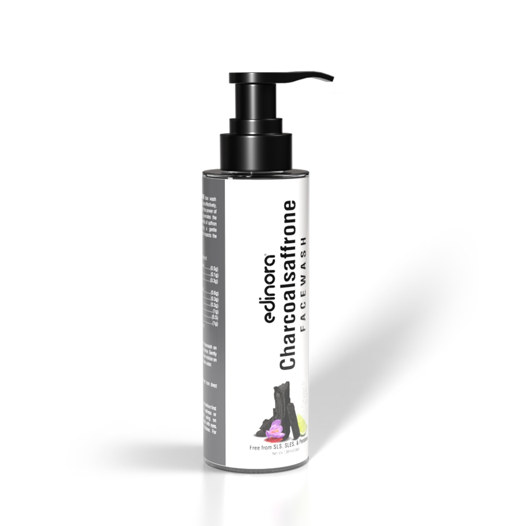 Edinora Charcoal Saffron facewash | Safe Ingredients | No SLS, parabens | For Deep Skin Cleansing, Fights Acne, Pimple | 100ml