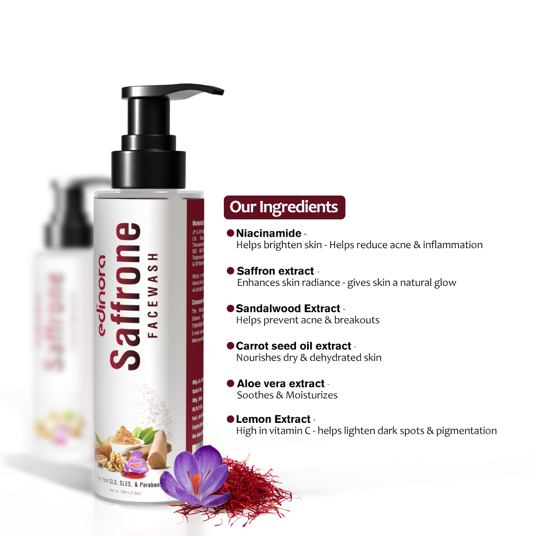 Edinora Saffron Brightening Facewash with Niacinamide | Helps Fight Acne | 100ml