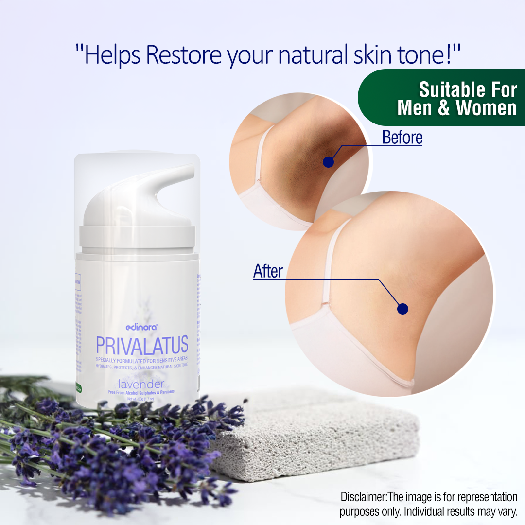 Edinora Privalatus Natural Private areas Skin Whitening Cream | Underarm Brightening Cream |  Vitamin E, Niacinamide, Shea Butter | Lavender | 50g
