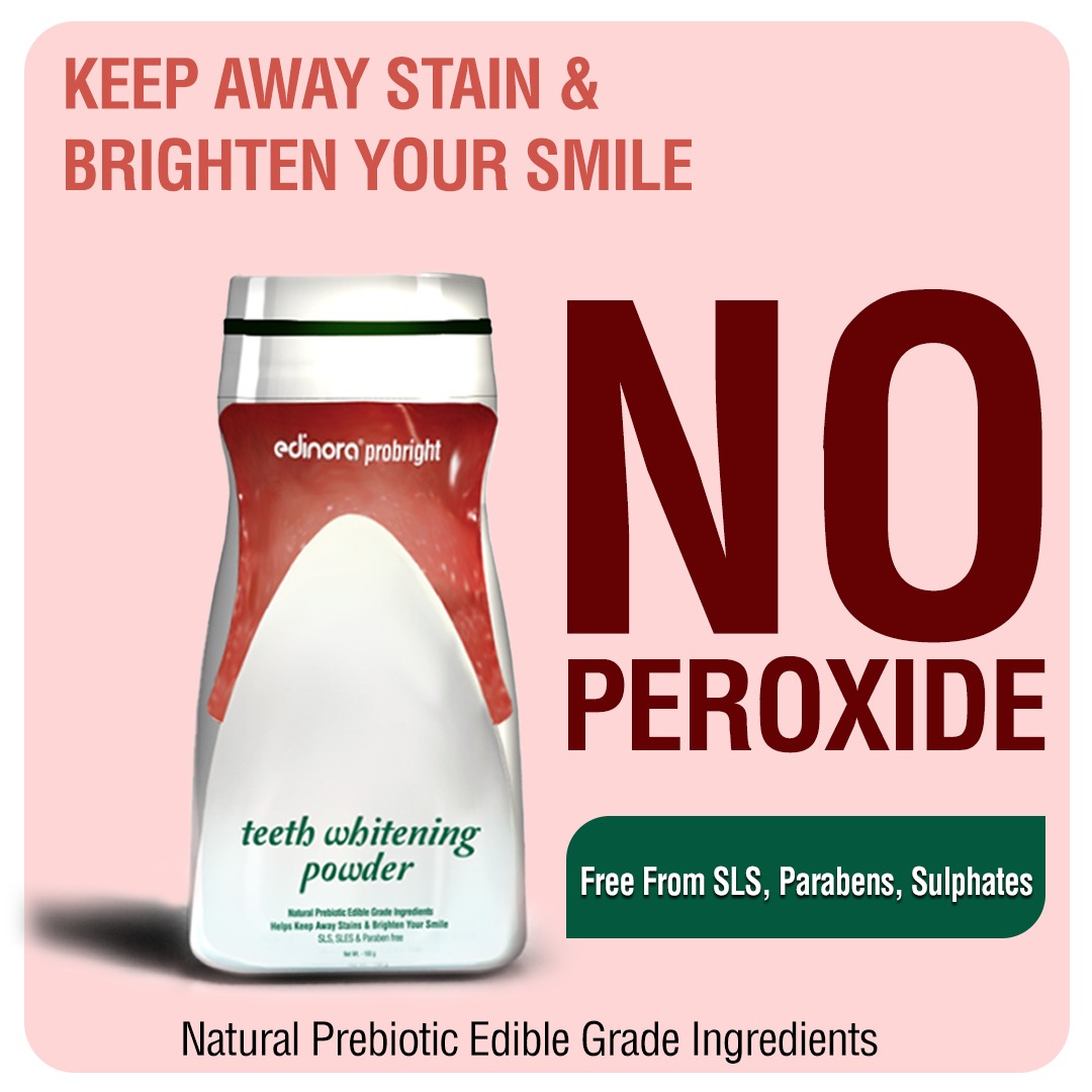Edinora Probright Natural Teeth Whitening Powder | Mild Stain Remover, Mouth Freshener | Asparagus, Natural Kaolin Clay, Hadjod | 80g