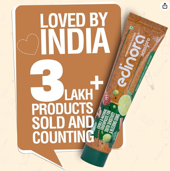 Edinora Sensipro ayurvedic toothpaste | For sensitivity, bad breath & bleeding gums | Oral microbiome friendly | No SLS, Parabens |  (90g)