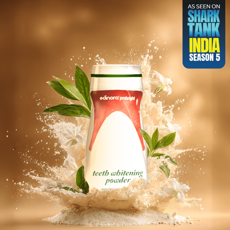 Edinora Probright Natural Teeth Whitening Powder | Mild Stain Remover, Mouth Freshener | Asparagus, Natural Kaolin Clay, Hadjod | 80g